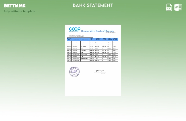 Модерен стил Шаблон за извод на сметката на Кооперативната банка на Етиопија во 